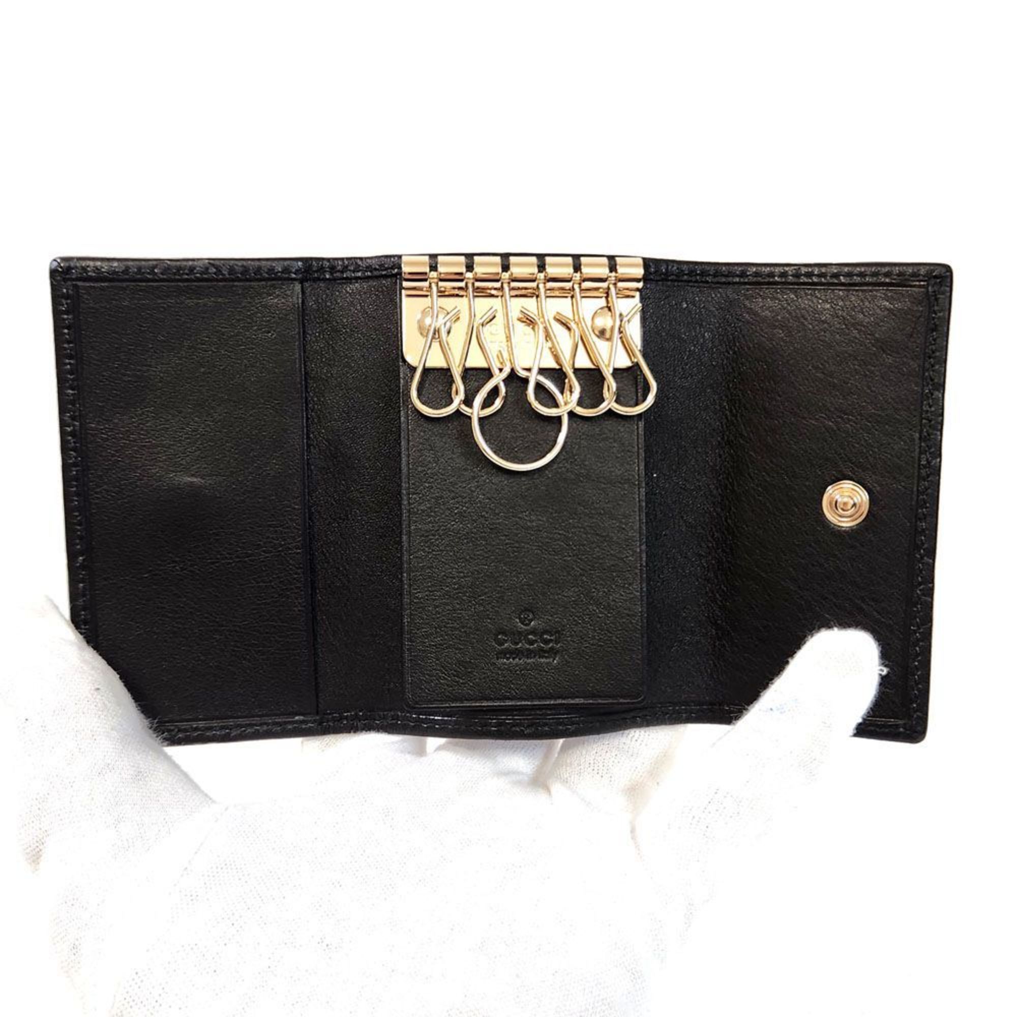 GUCCI Guccissima 6-ring key case 138093 Black leather holder lock men women
