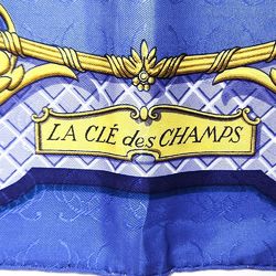 Hermes Scarf LA CLE des CHAMPS "The Key to the Free World" Silk Blue Bandana