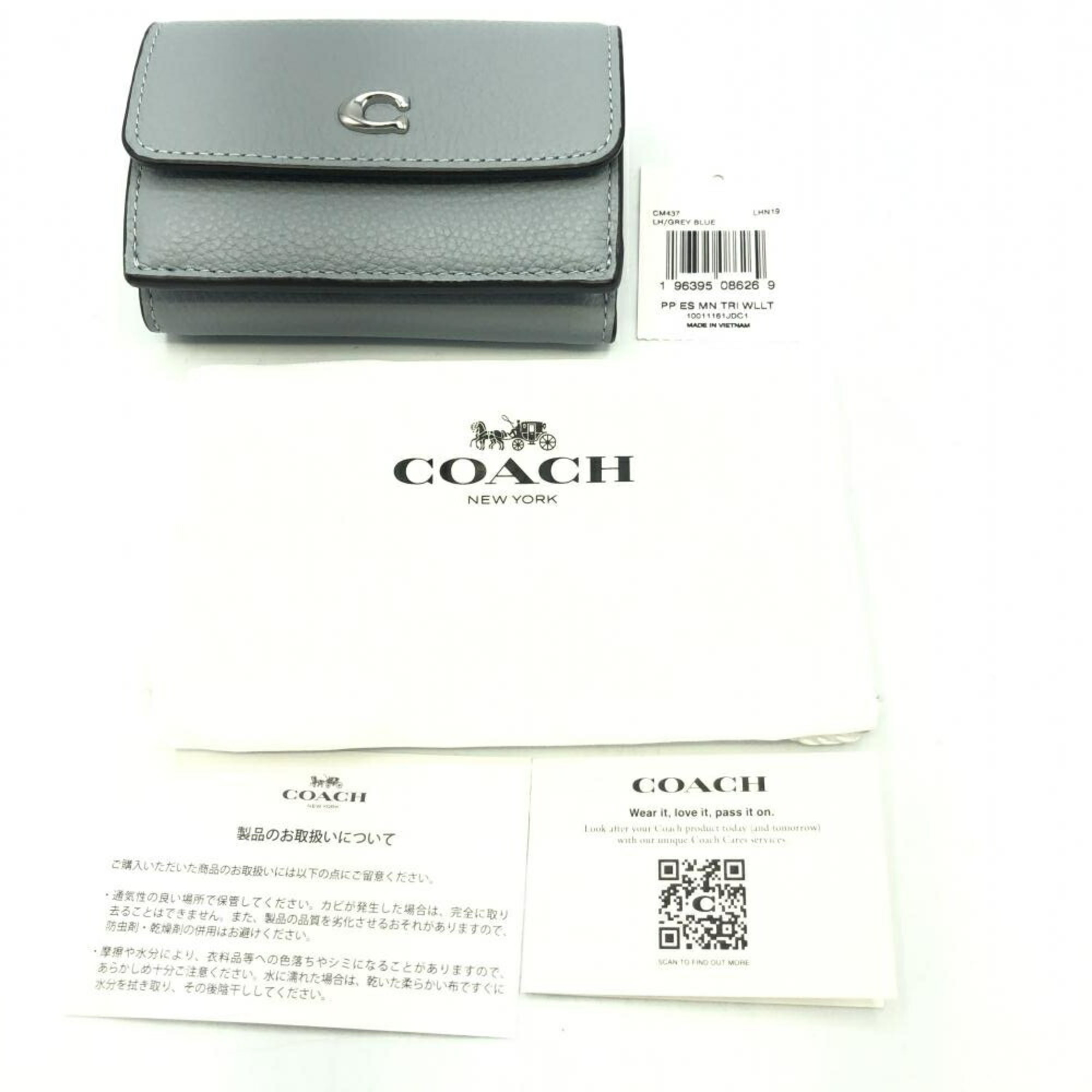 COACH Tri-fold Wallet Grey Blue CM437 Coach