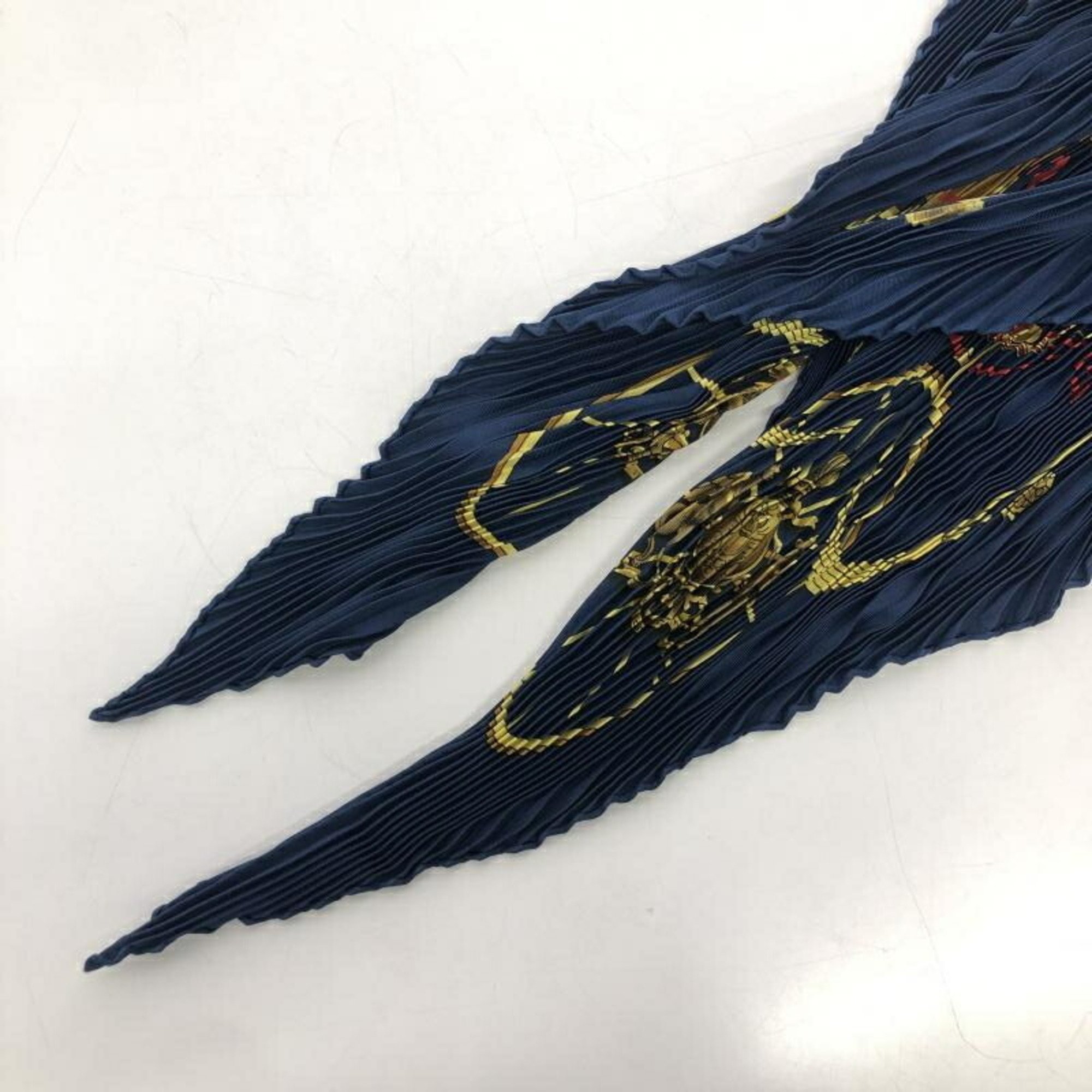 HERMES Carre 90 Pleated Scarf SPRINGS Navy Hermes