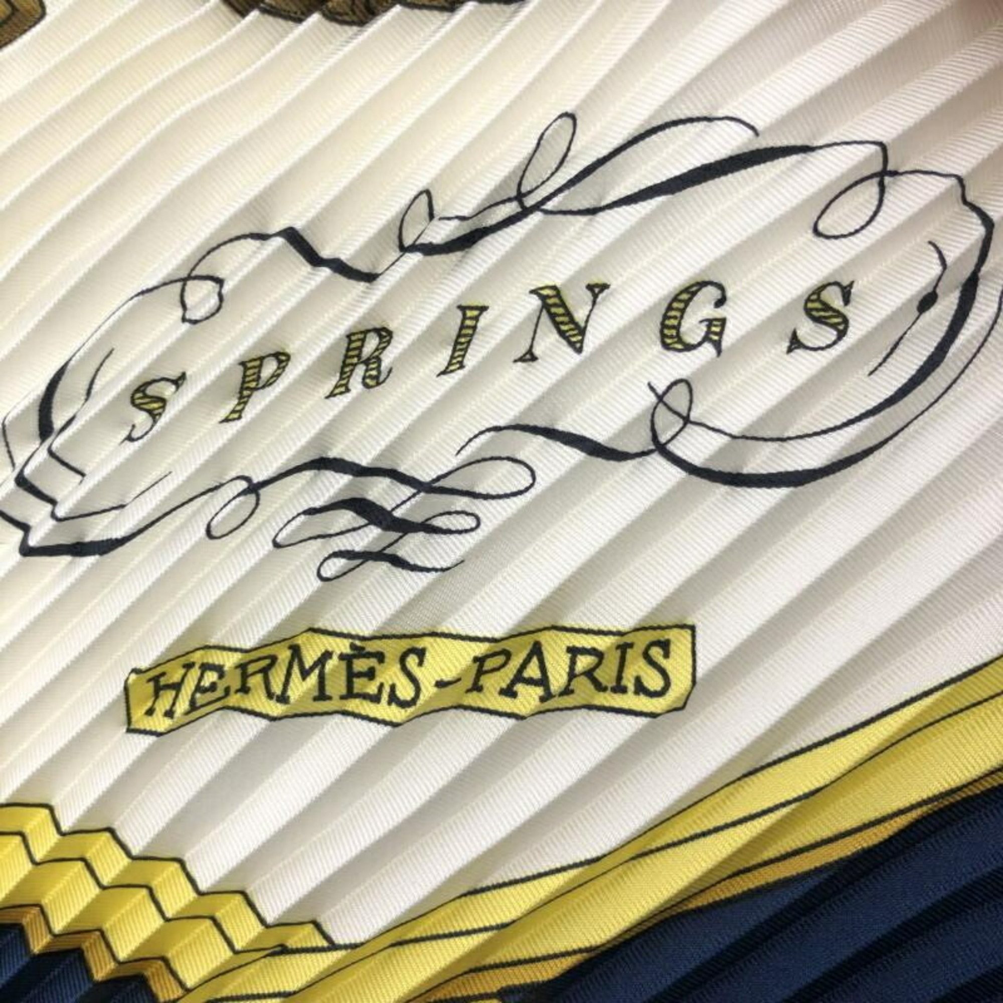 HERMES Carre 90 Pleated Scarf SPRINGS Navy Hermes