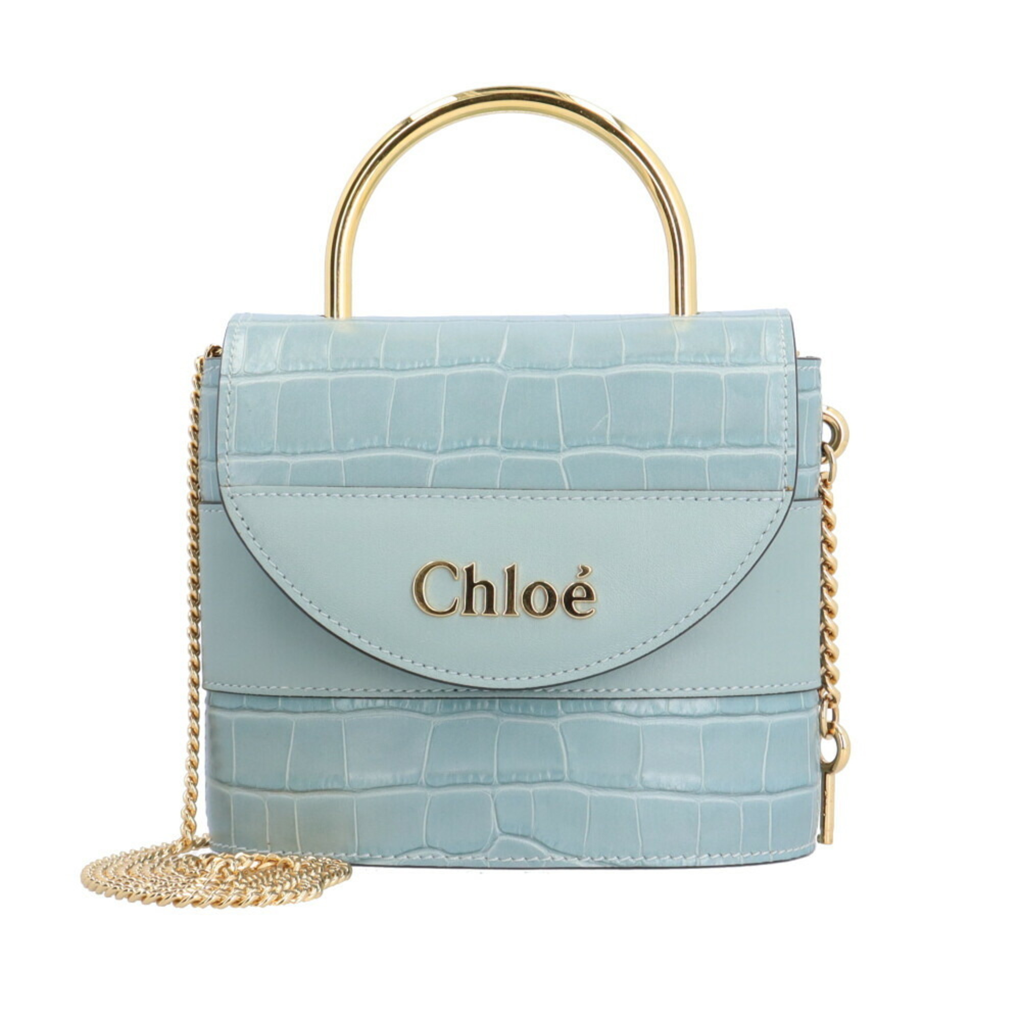 Chloé Chloe Small Abbey Lock Chain Bag Shoulder Leather CHC19WS220A8744L Blue Women's