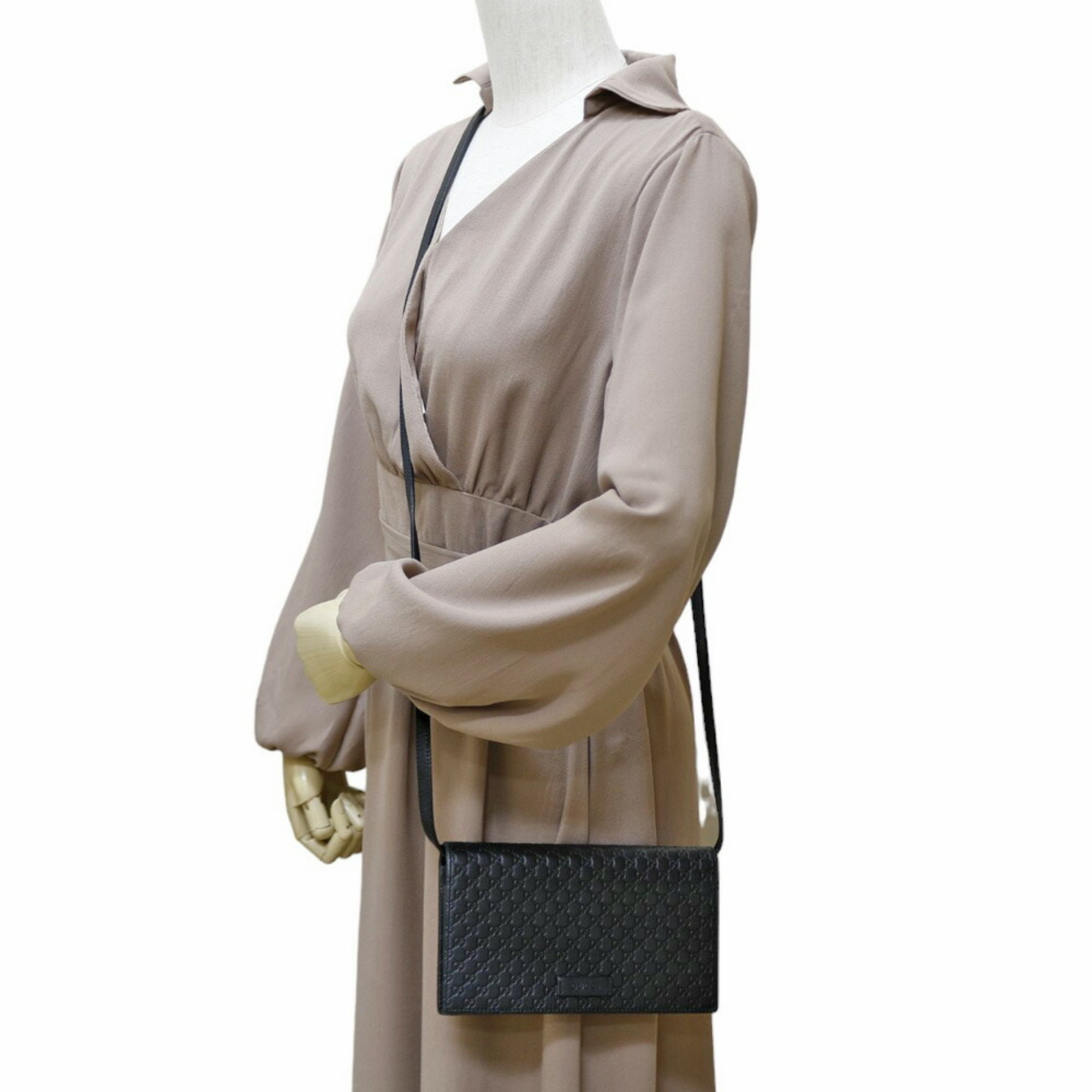 Gucci Micro Guccissima Shoulder Bag Shima Leather Black Unisex GUCCI Long Wallet