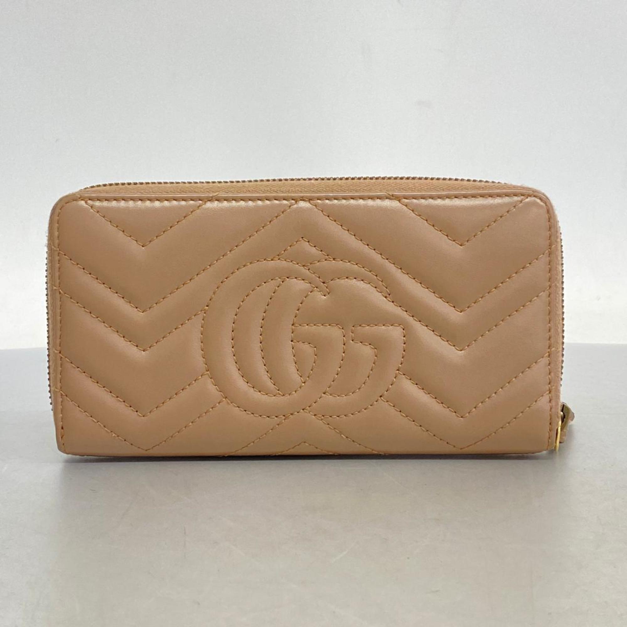 Gucci Long Wallet GG Marmont 443123 Leather Pink Beige Women's