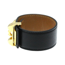 Hermes Collier De Chien Leather,Metal No Stone Bangle Black,Gold