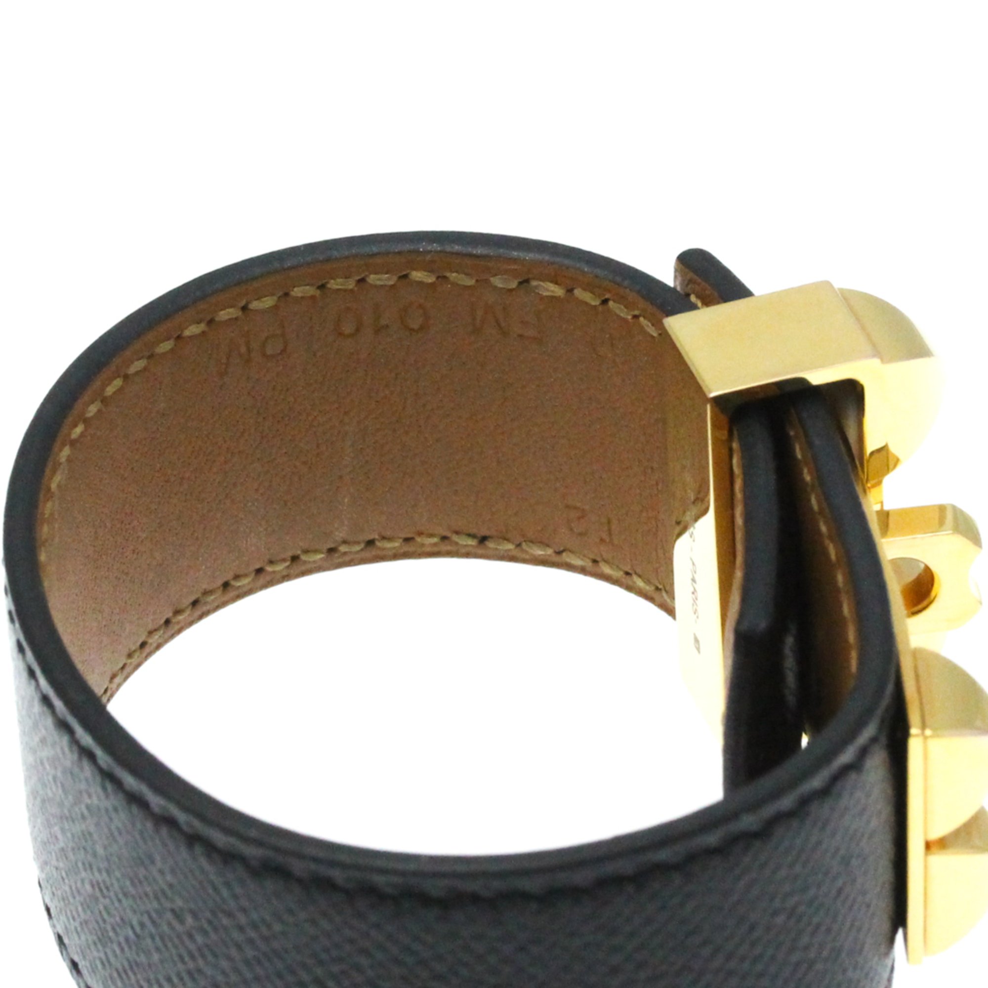Hermes Collier De Chien Leather,Metal No Stone Bangle Black,Gold