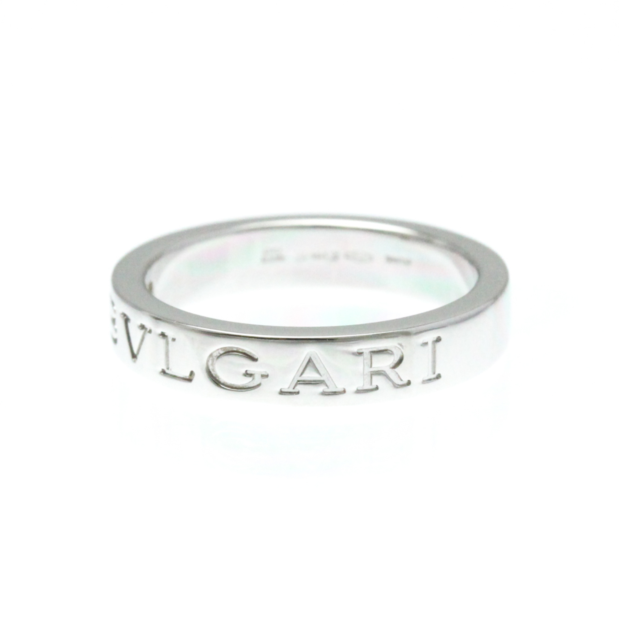 Bvlgari Double Logo White Gold (18K) Fashion Diamond Band Ring Silver