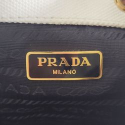Prada Wicker Canvas Basket Bag White 1BE040 Women's Handbag Shoulder Back
