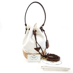 Prada Wicker Canvas Basket Bag White 1BE040 Women's Handbag Shoulder Back