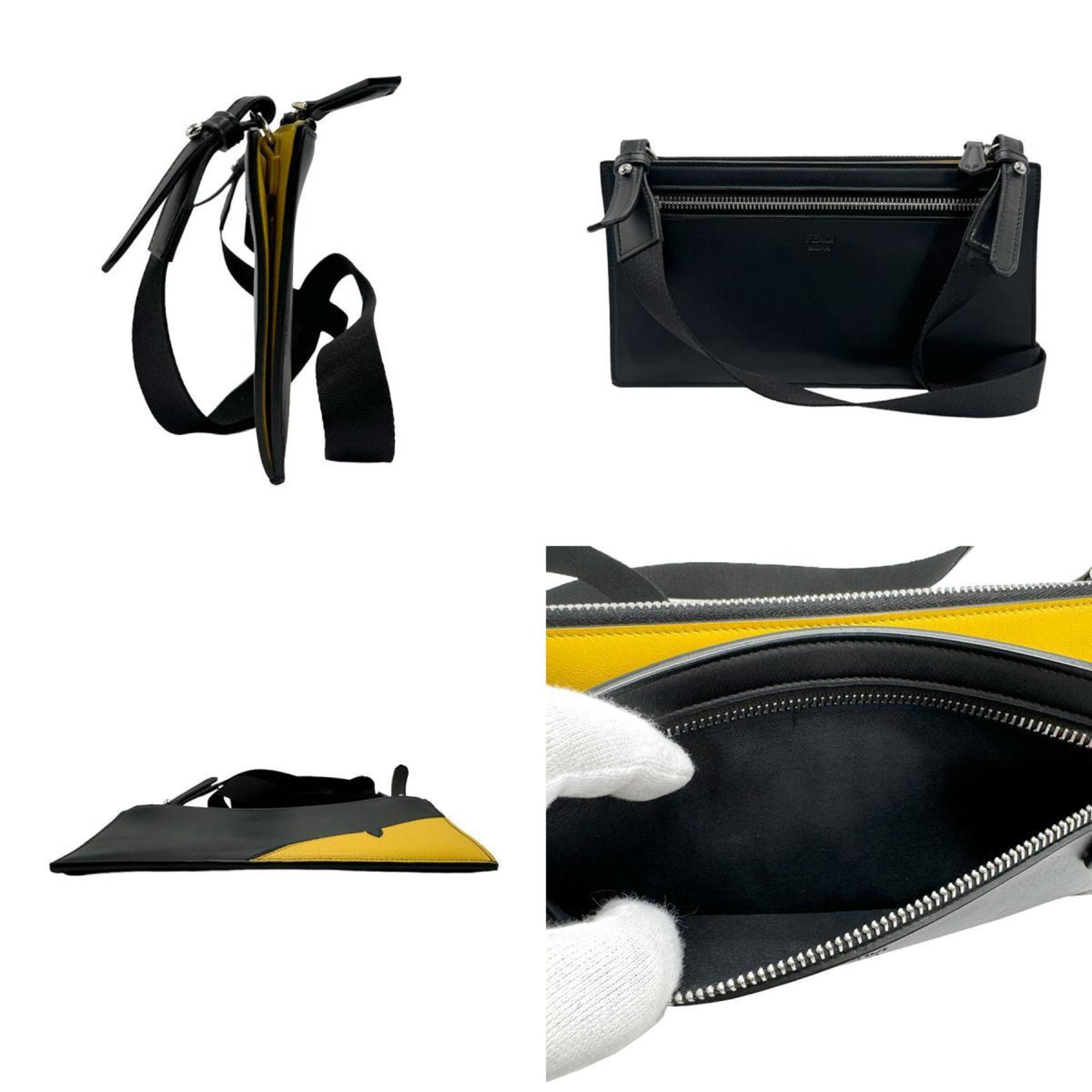 FENDI Shoulder Bag Wallet Monster Leather Black Yellow Men's z1328