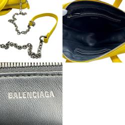 BALENCIAGA Handbag Shoulder Bag Triangle Duffle Leather Yellow Silver Women's z1246