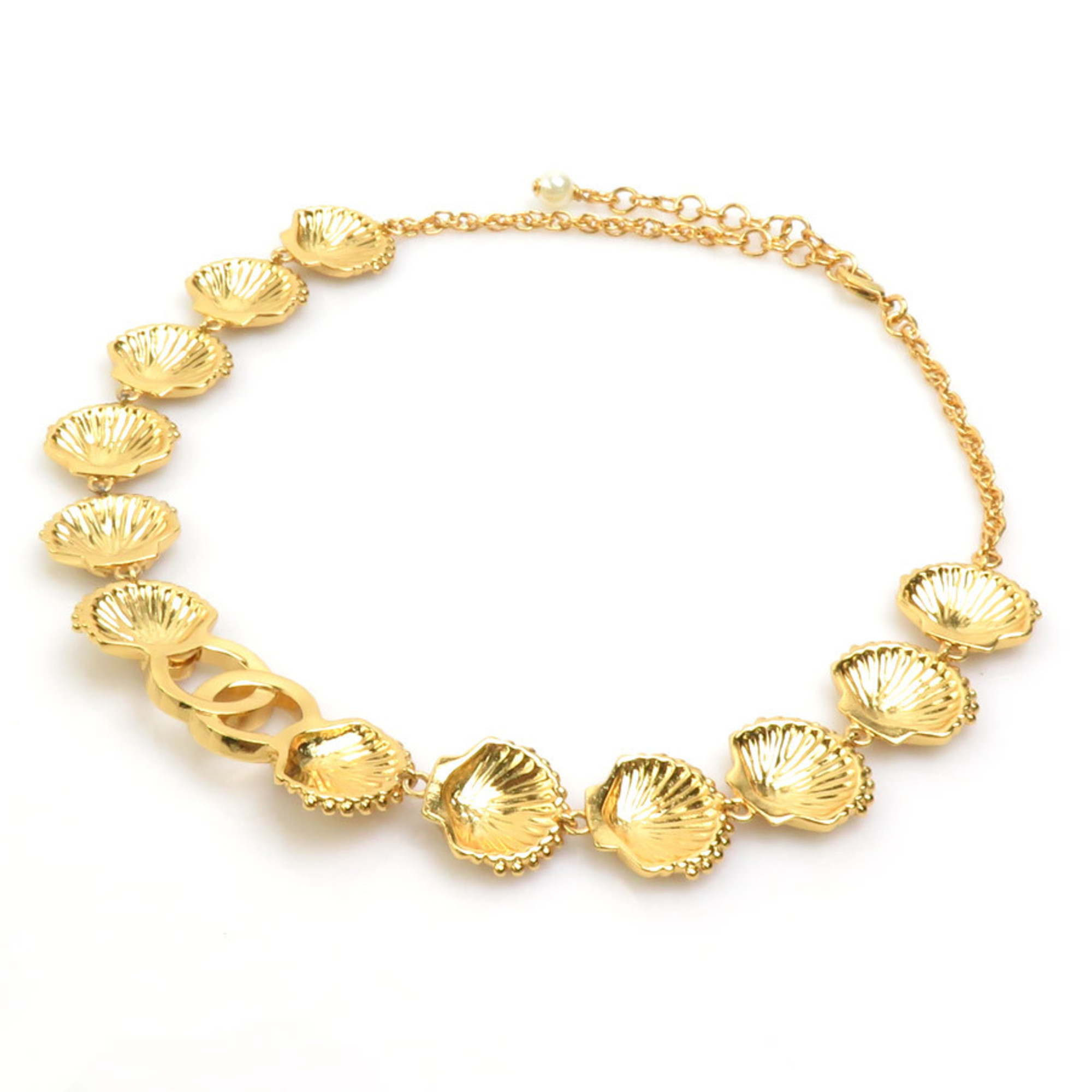 CHANEL Necklace Coco Mark Seashell Metal Rhinestone Gold Pink Women's e58731i
