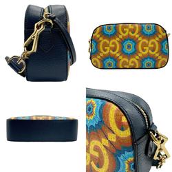GUCCI Shoulder Bag Leather Yellow Navy Gold Women's 476466 z1240