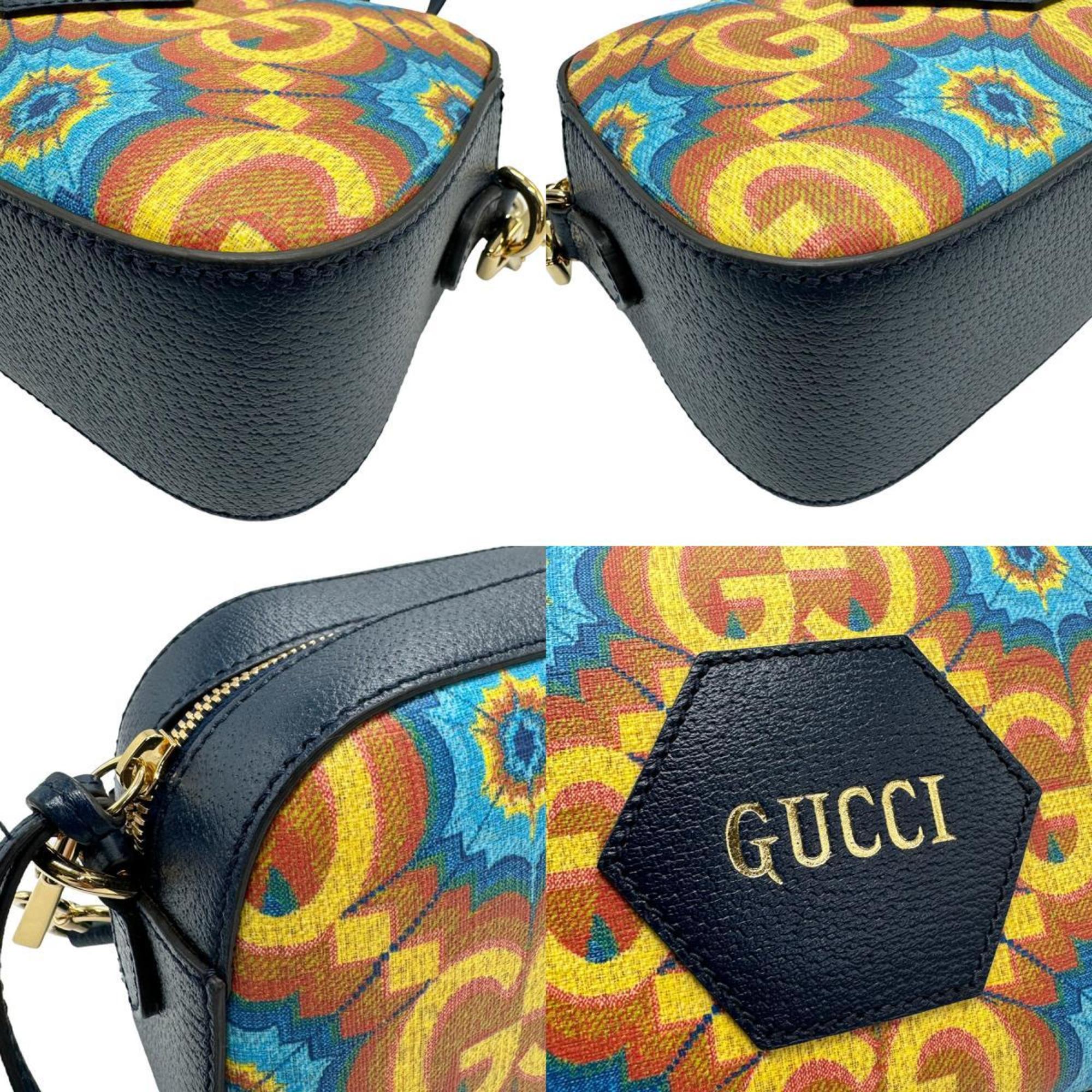 GUCCI Shoulder Bag Leather Yellow Navy Gold Women's 476466 z1240