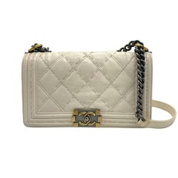 CHANEL Shoulder Bag Boy Chanel Leather Off-White Women's z1264