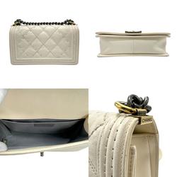 CHANEL Shoulder Bag Boy Chanel Leather Off-White Women's z1264