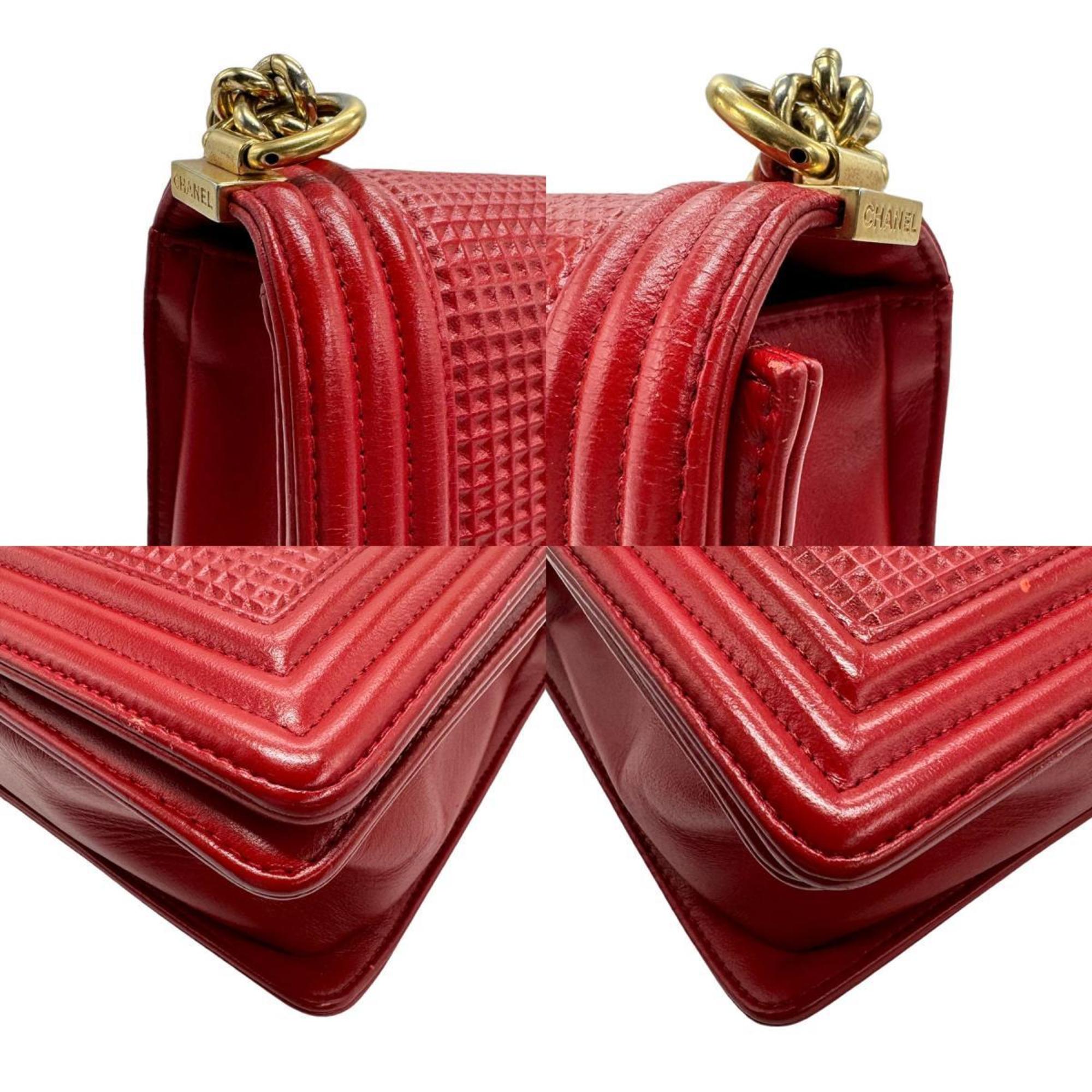 CHANEL Shoulder Bag Boy Chanel Leather Red Women's z1330