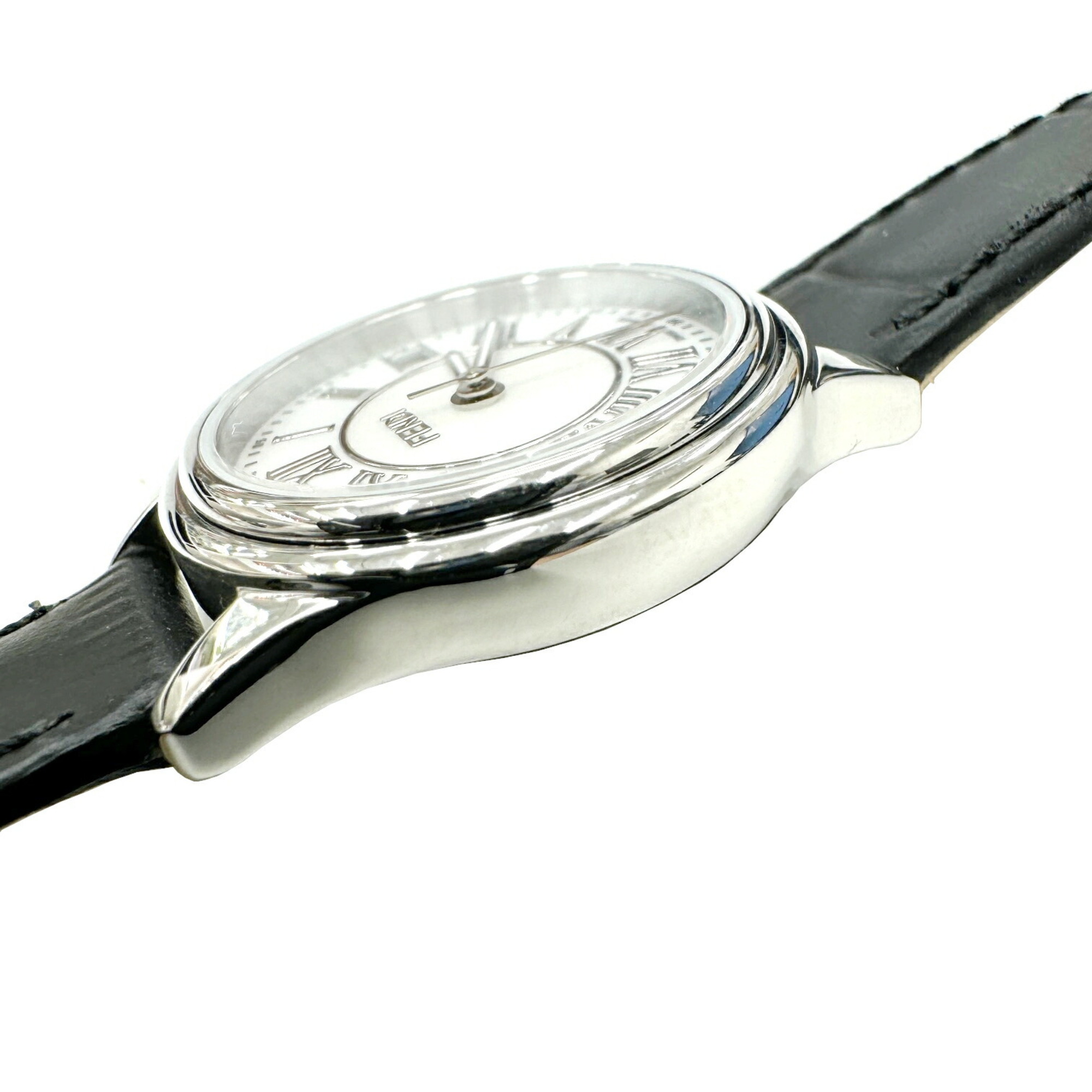 FENDI Momento Shell Dial Wristwatch F254024511 Quartz Stainless Steel Leather Silver Black Women's