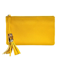 GUCCI Pouch Bamboo Leather Yellow Men's Women's 376854 z1327