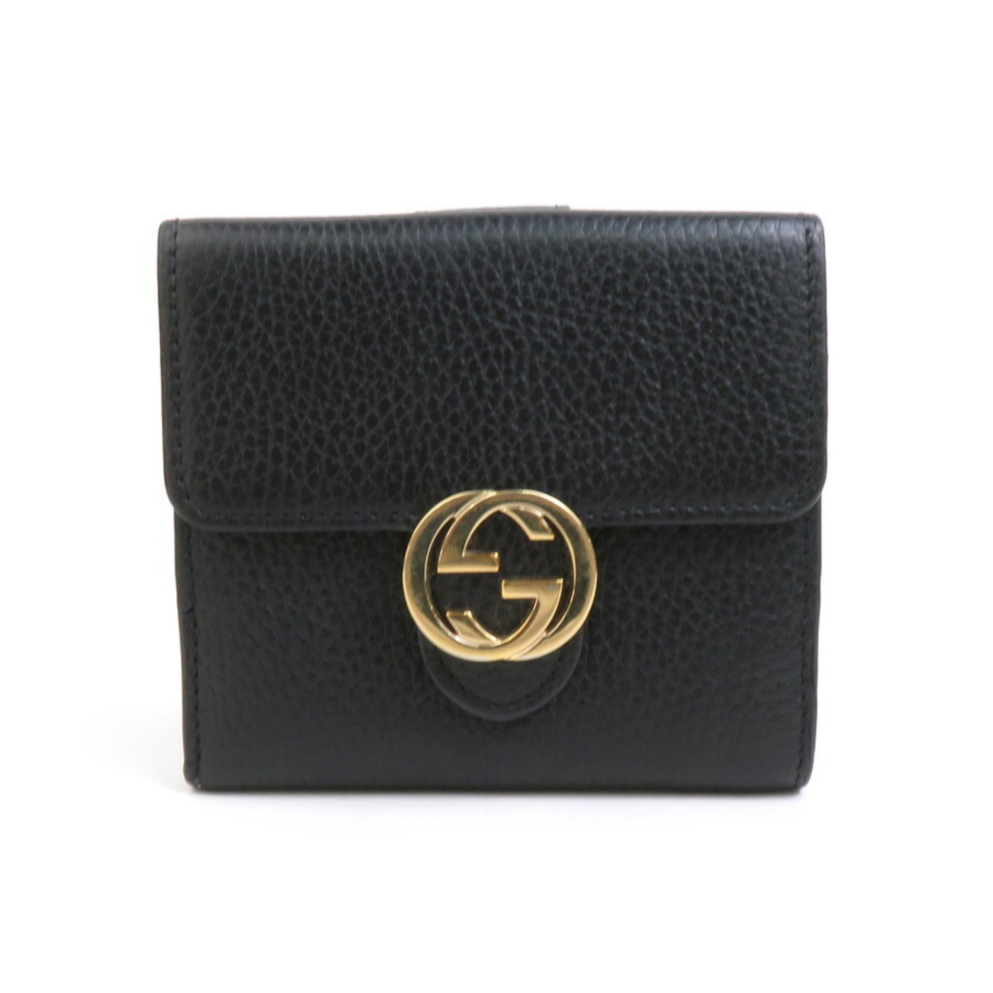 GUCCI Bi-fold wallet Interlocking G Leather Black Men's Women's 598167 h30315f