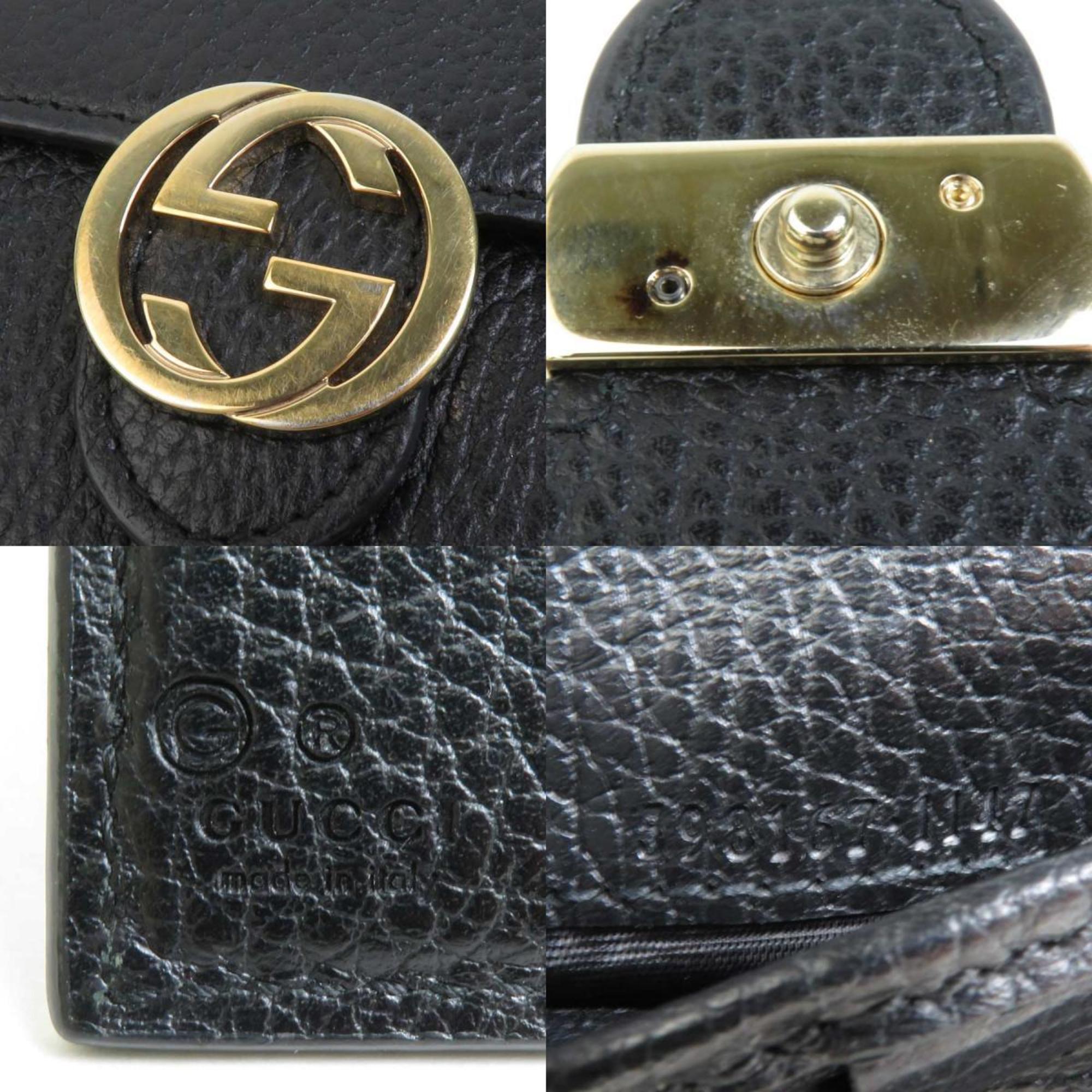 GUCCI Bi-fold wallet Interlocking G Leather Black Men's Women's 598167 h30315f