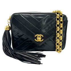 CHANEL Shoulder Bag V Stitch Leather Metal Black Gold Women's z1238