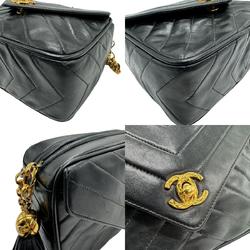CHANEL Shoulder Bag V Stitch Leather Metal Black Gold Women's z1238