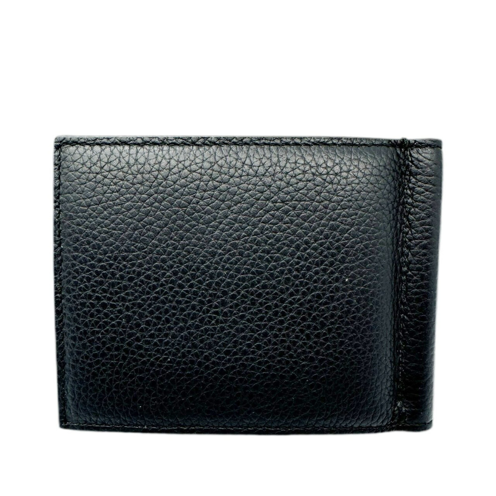 Christian Dior Bi-fold wallet with money clip Business card holder/card case Wallet Leather Black Men's CD metal Embossed leather button Calfskin