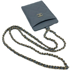 CHANEL Chanel Chain Business Card Holder/Card Case Caviar Skin Grey AP1044 Coco Mark Holder Pass