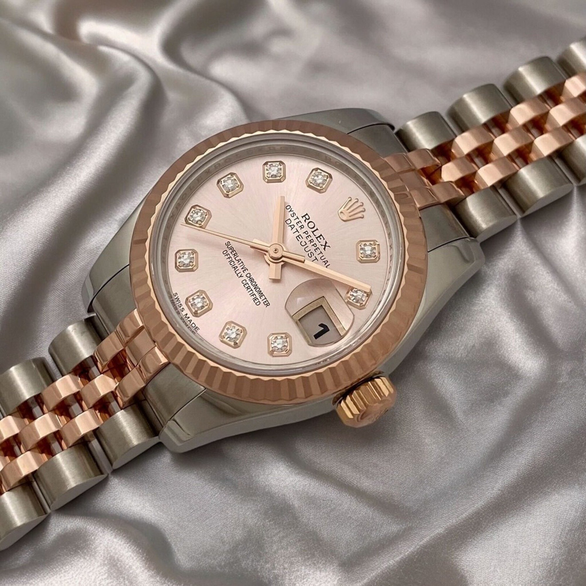 Rolex Datejust 179171G Silver x 10P Diamond Ladies Watch