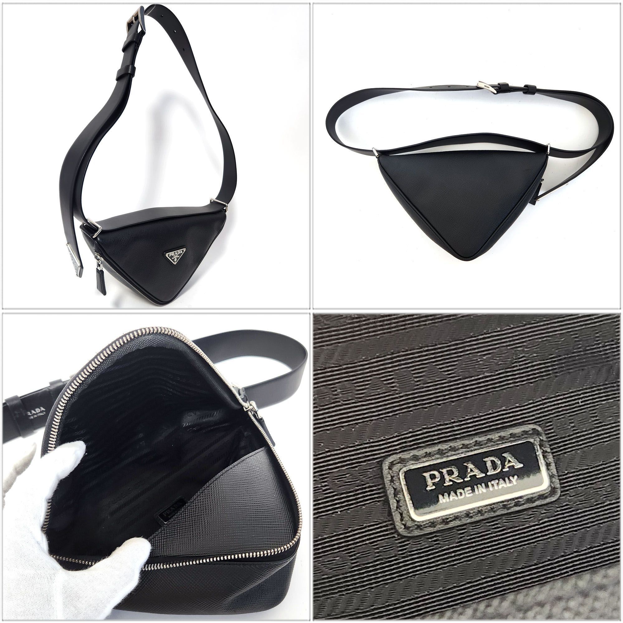 PRADA Shoulder Bag Triangle Black 2VL039 Leather Women's Belt