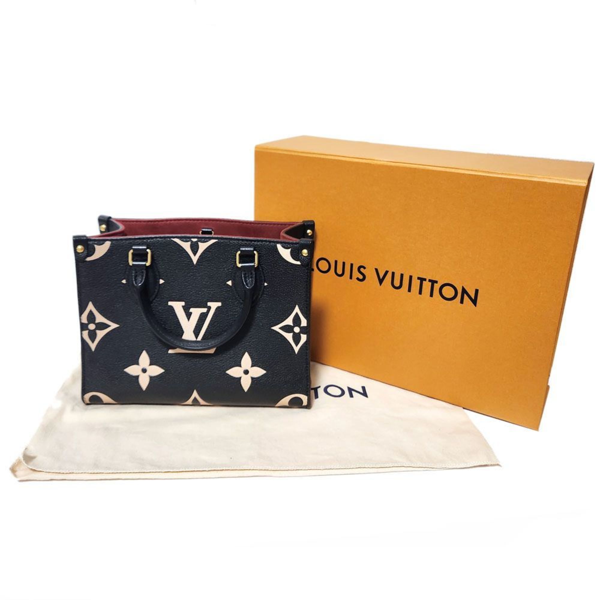 Louis Vuitton LOUISVUITTON Monogram Empreinte On the Go PM M45659 Tote Bag Bicolor Black Beige Women's Leather Handbag Back