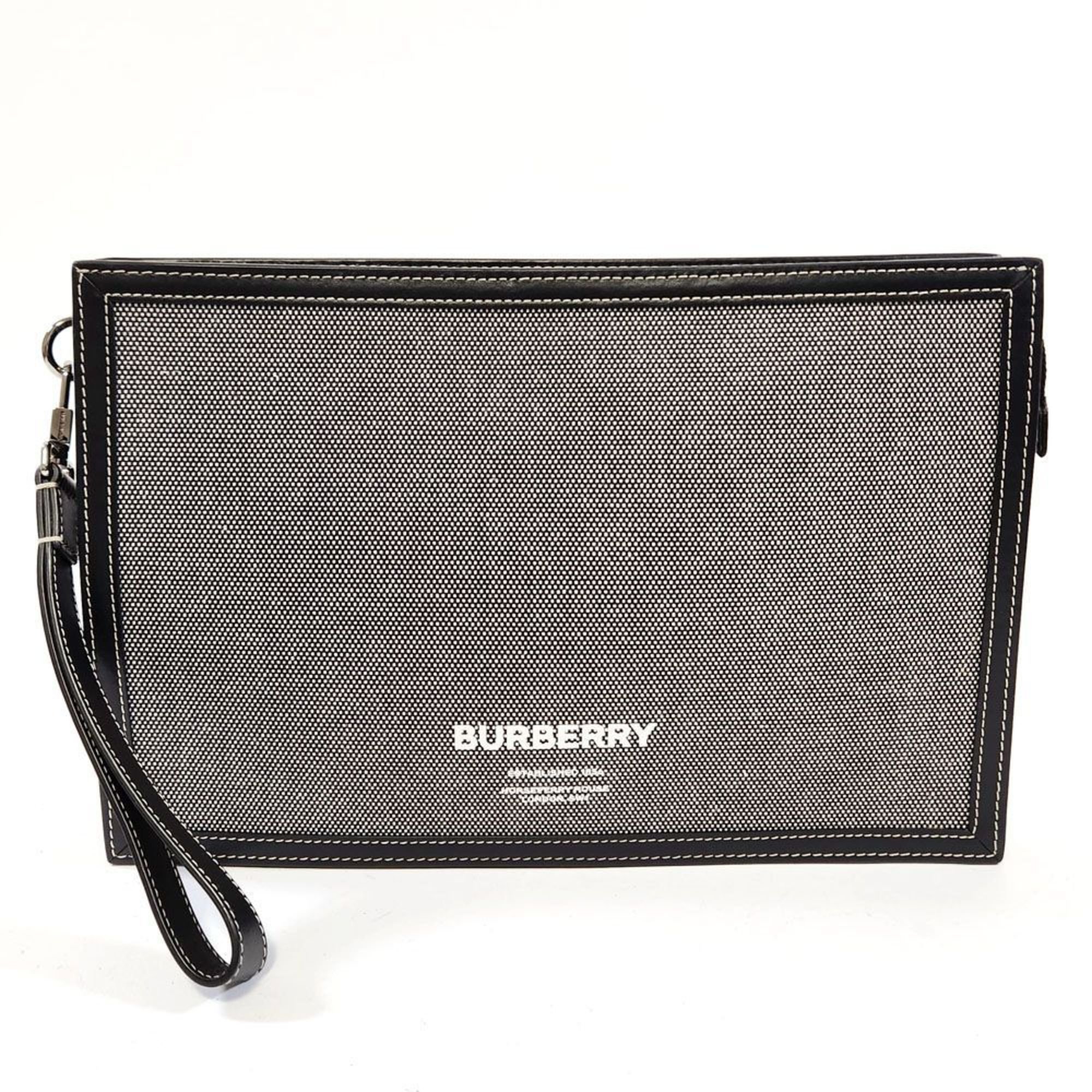 Burberry Clutch Bag Second Men's Canvas Leather Grey Black Pouch