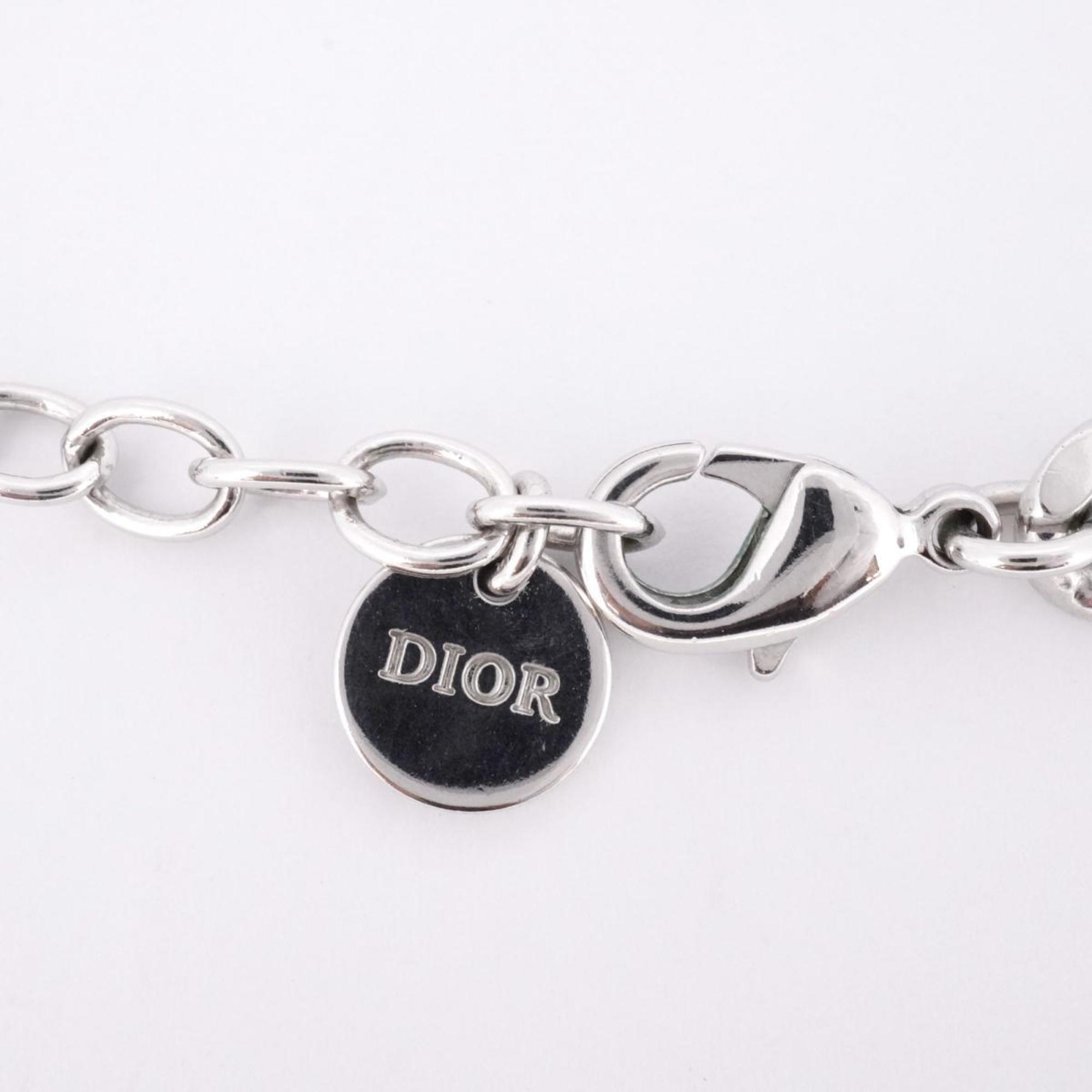 Christian Dior Necklace Rhinestone Metal Silver Women's