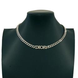 Christian Dior Necklace Rhinestone Metal Silver Women's