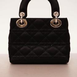 Christian Dior Handbag Cannage Lady Satin Black Women's