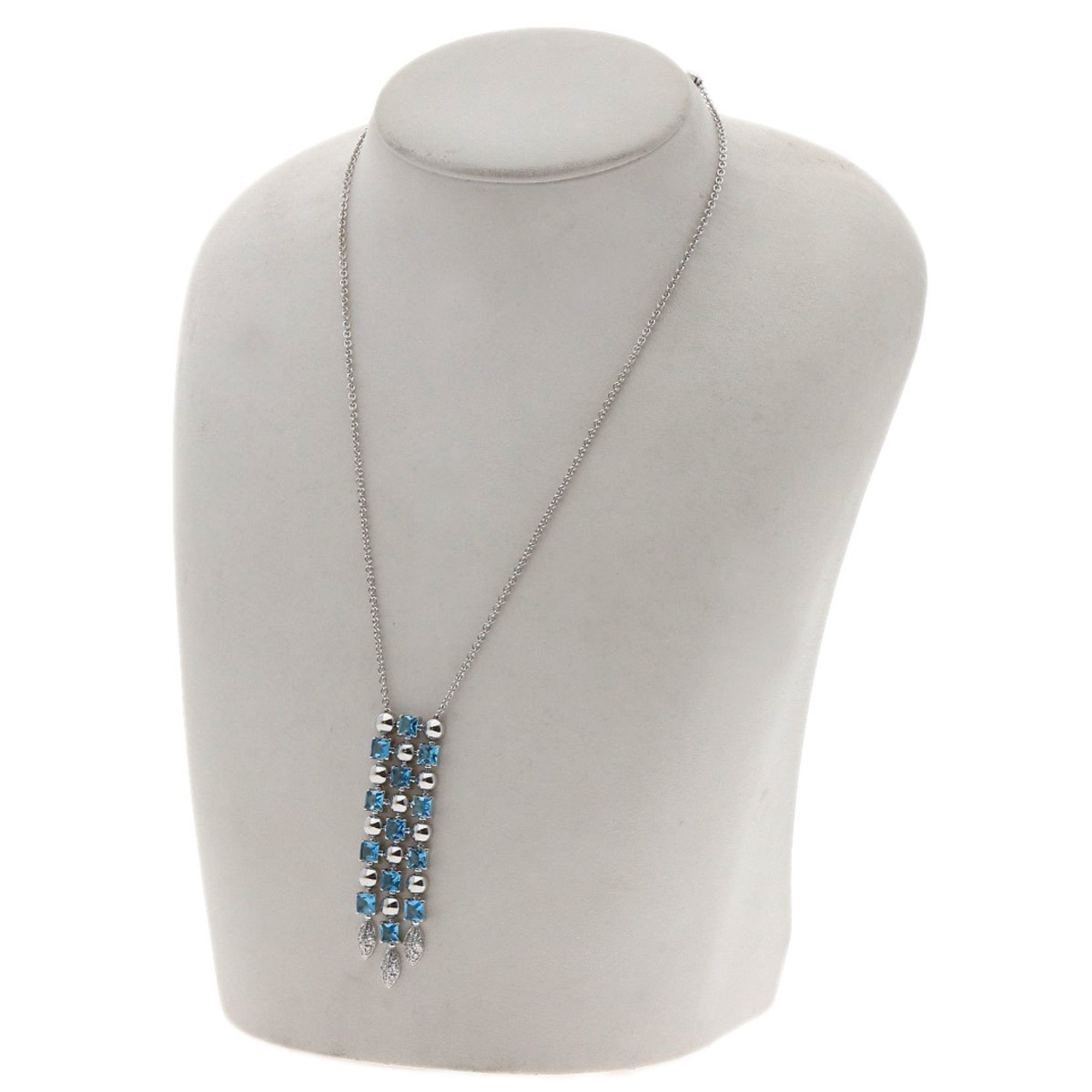 BVLGARI Lucia Blue Topaz Diamond Necklace K18 White Gold for Women