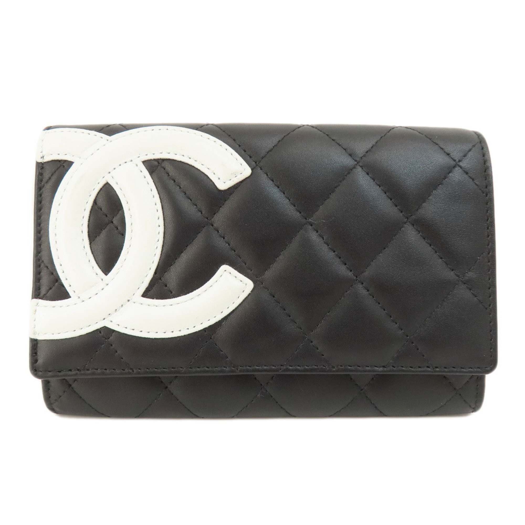 CHANEL Cambon Line Bi-fold Wallet Lambskin Women's