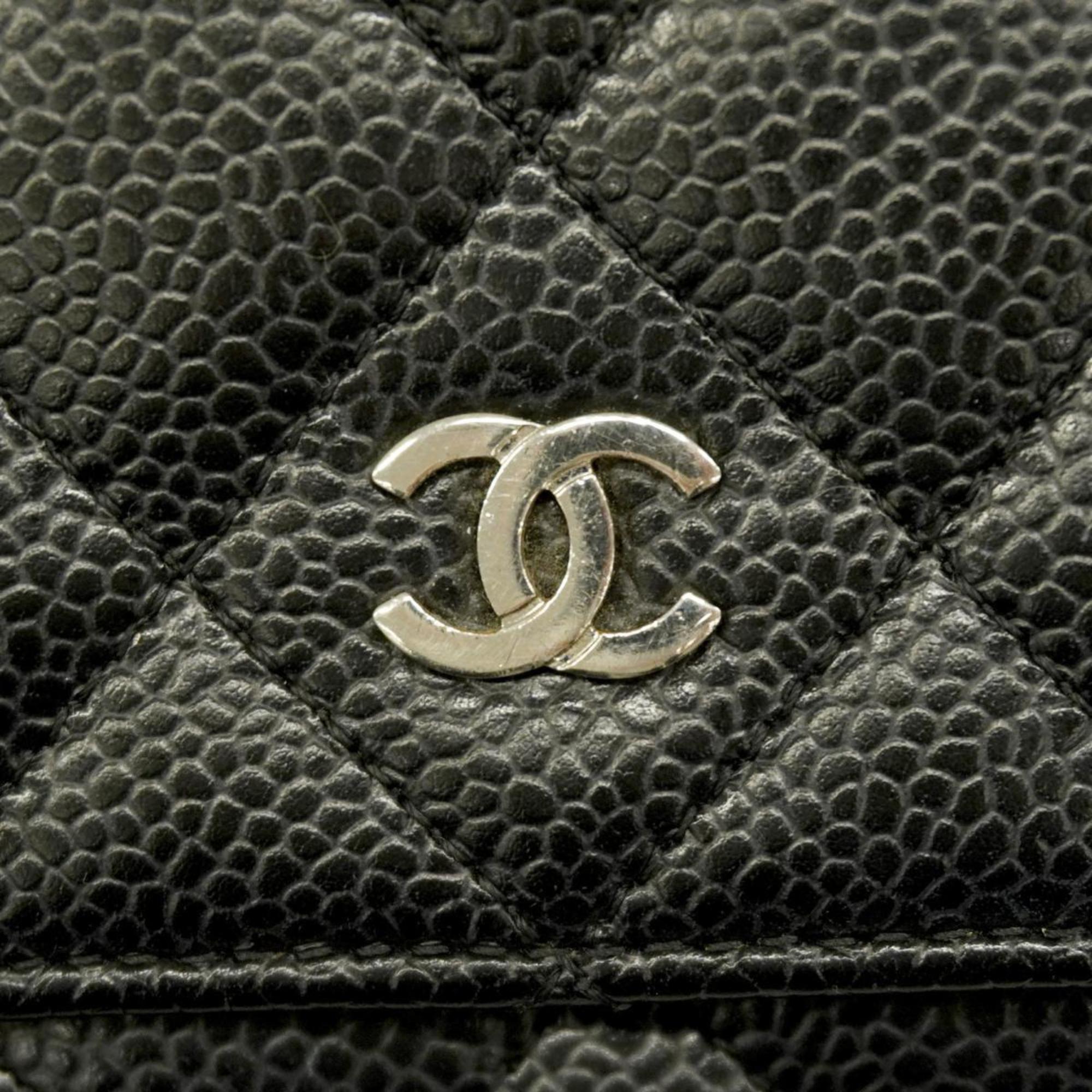 Chanel Shoulder Wallet Matelasse Chain Caviar Skin Black Women's