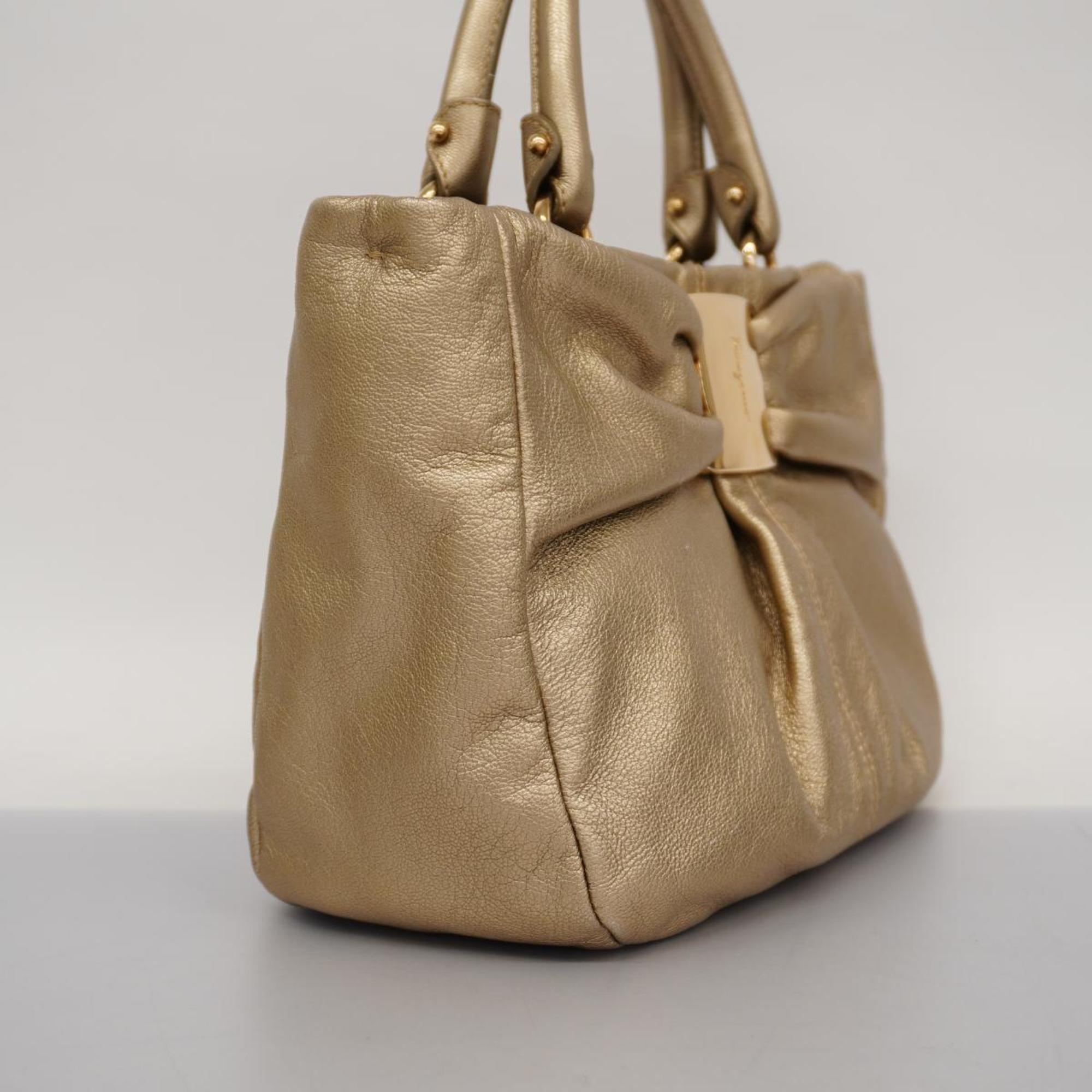Salvatore Ferragamo handbag Vara leather champagne gold for women