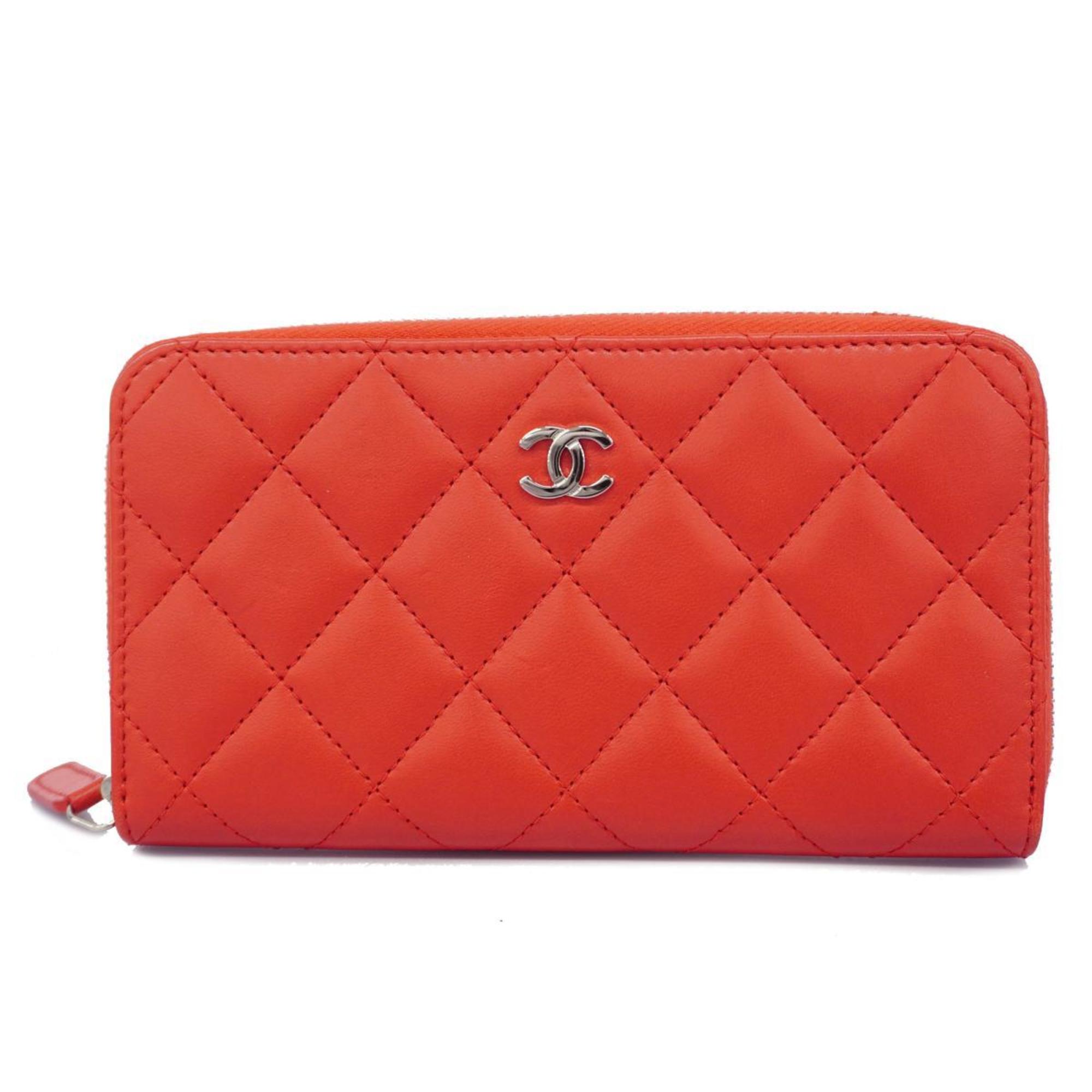 Chanel Long Wallet Matelasse Lambskin Red Women's