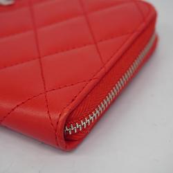 Chanel Long Wallet Matelasse Lambskin Red Women's