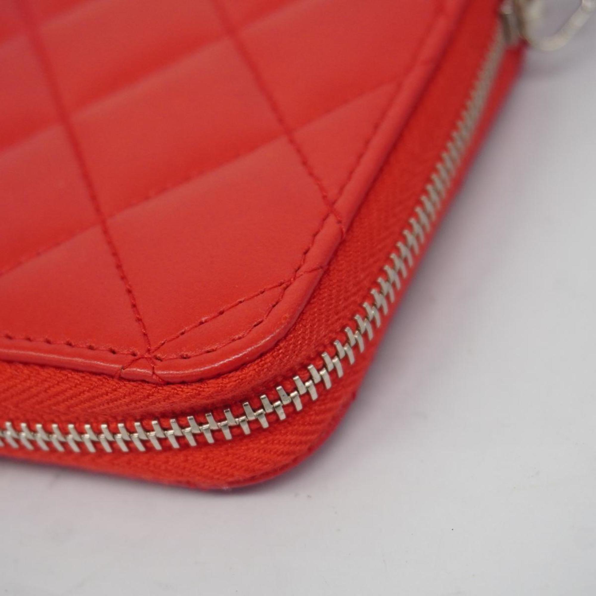 Chanel Long Wallet Matelasse Lambskin Red Women's