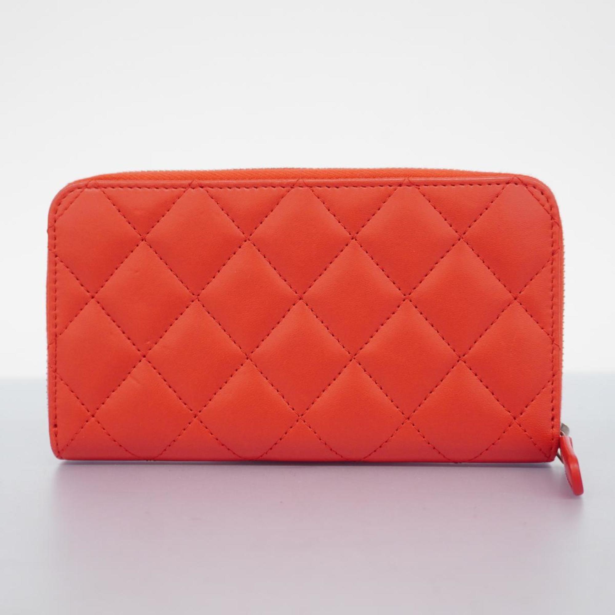 Chanel Long Wallet Matelasse Lambskin Red Women's