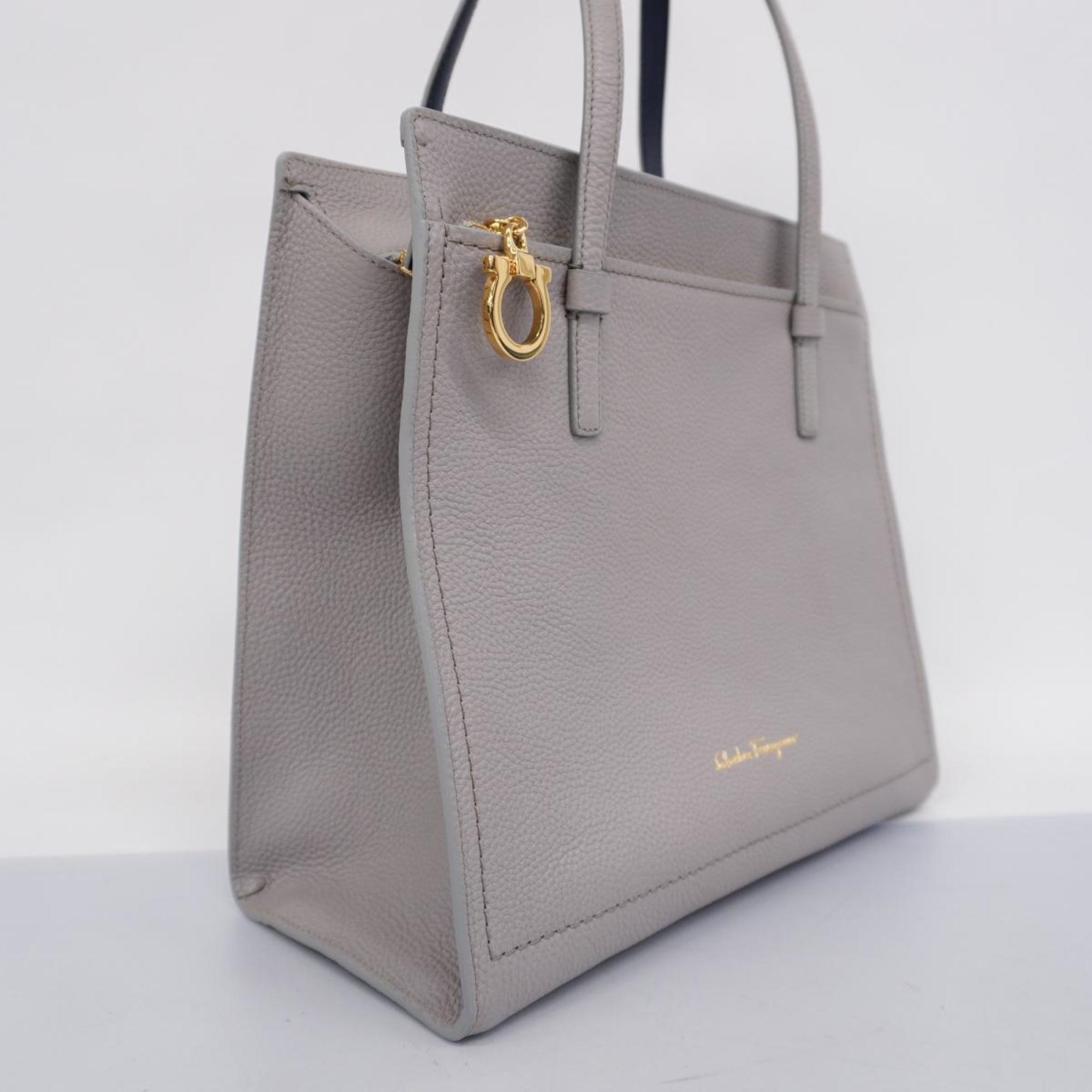 Salvatore Ferragamo Tote Bag Gancini Leather Grey Women's