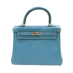HERMES Kelly 25 Handbag Blue Jean (Silver hardware) Veau Gulliver □I stamp B88 Women's Men's Bag Leather