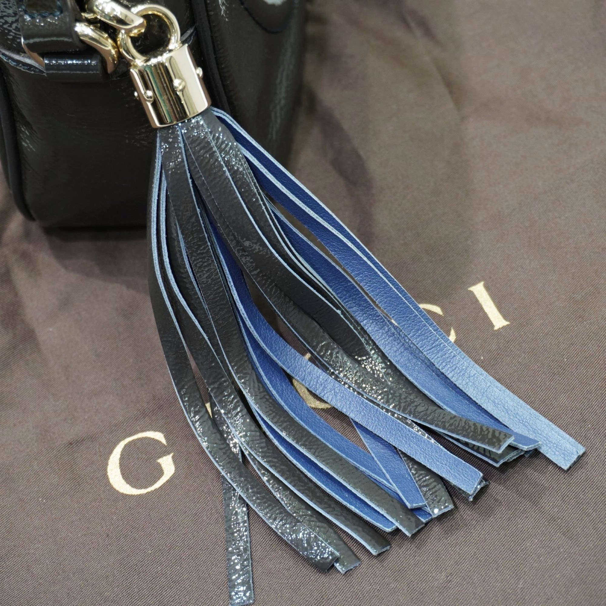 GUCCI Soho Leather Shoulder Bag 308364 498879 Khaki Blue Patent Women's Men's