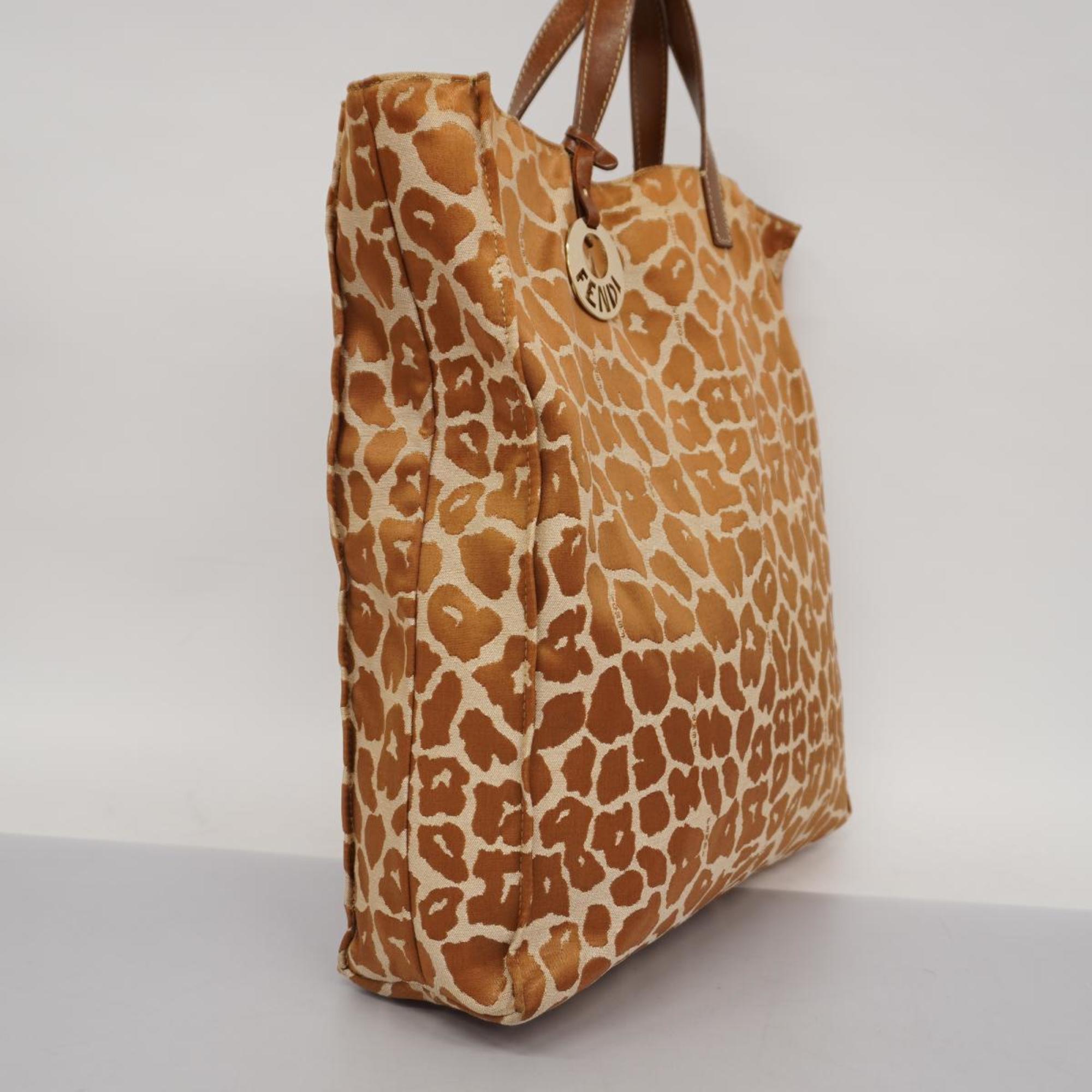 Fendi Tote Bag Nylon Canvas Brown Beige Leopard Print Champagne Women's