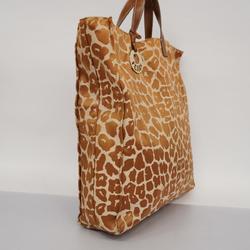 Fendi Tote Bag Nylon Canvas Brown Beige Leopard Print Champagne Women's
