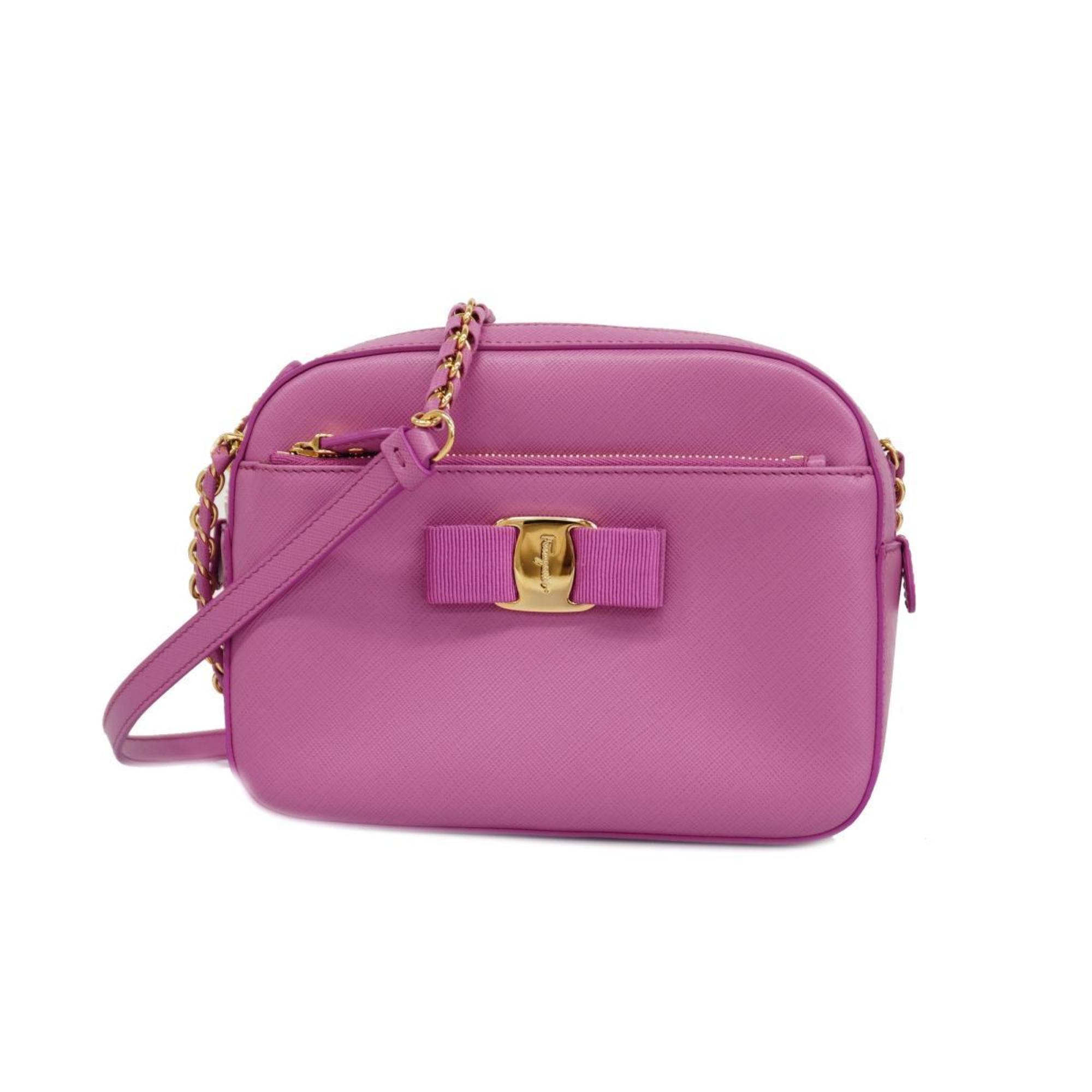 Salvatore Ferragamo Shoulder Bag Vara Leather Pink Women's